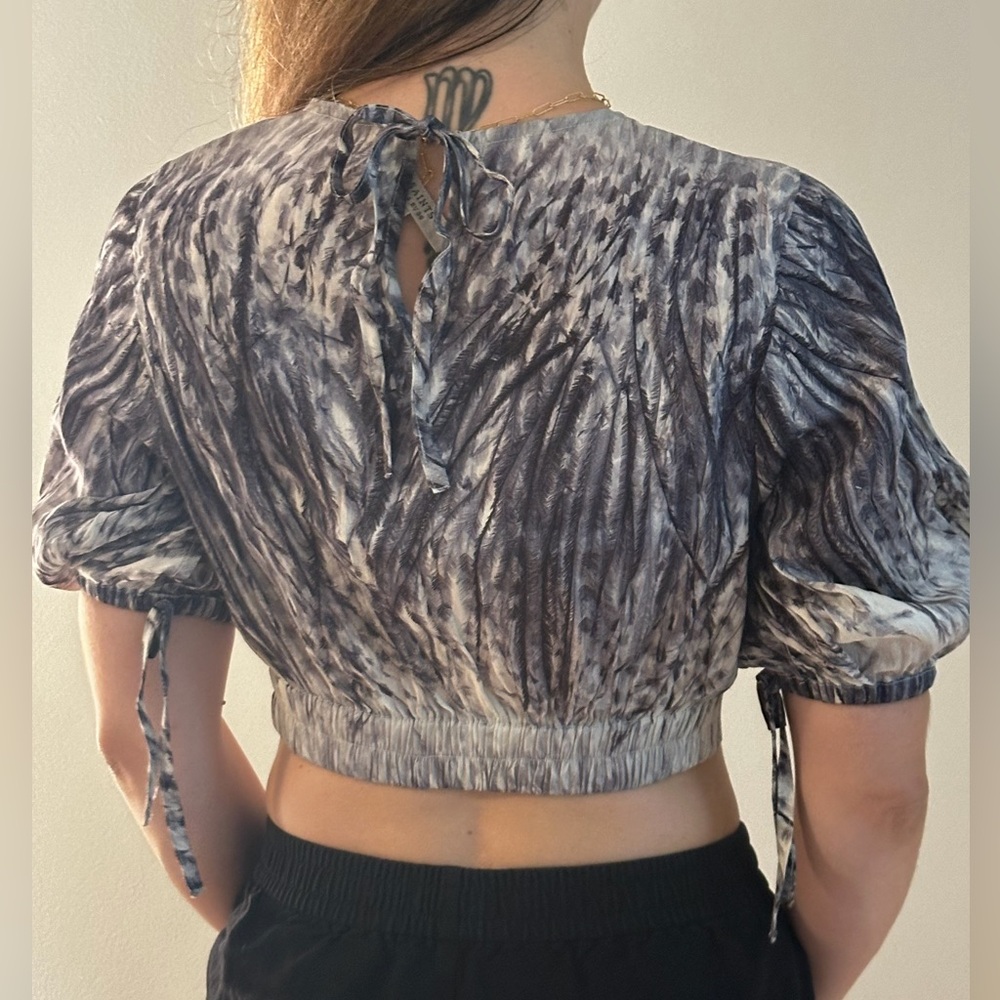 All Saints Black and White Patterned Tie-Back Crop Top